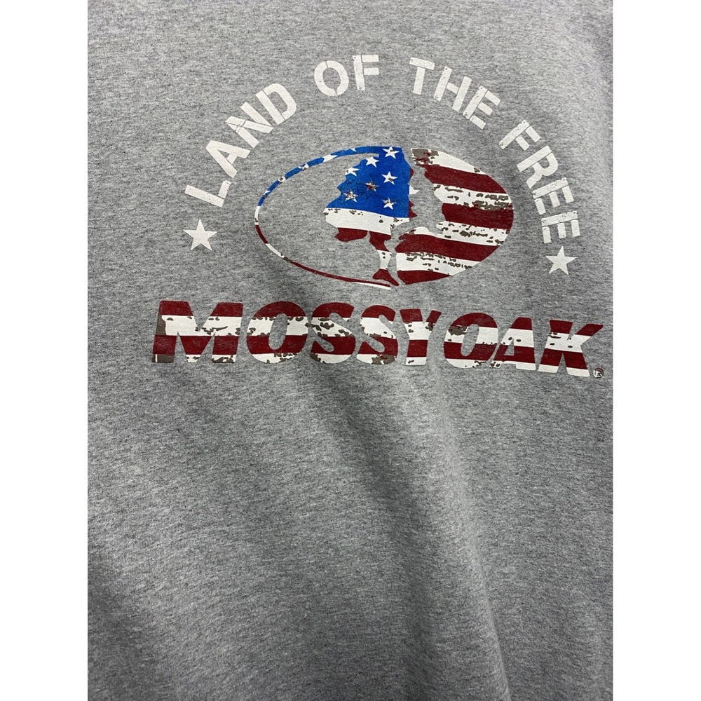 Mossy Oak T Shirt Mens 2XL Gray Land of the Free American Flag Graphic Tee Delta - Picture 2 of 5